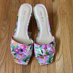 Nine West Pink and Green Floral Mules